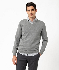 pull homme a col v en coton fin grisJ703901_1