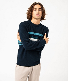 pull en maille piquee a rayures homme bleuJ704601_1