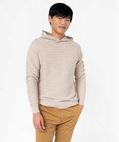 GEMO Pull à capuche en maile fantaisie homme blanc chine