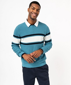 pull a col rond en coton a rayures homme bleu pullsJ705001_1