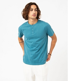 GEMO Tee-shirt manches courtes col tunisien homme Bleu
