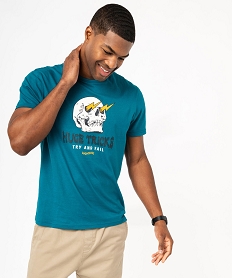 GEMO Tee-shirt à manches courtes avec motif tête de mort homme bleu canard