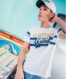 GEMO Tee-shirt manches courtes à rayures et inscriptions homme - Camps United blanc standard