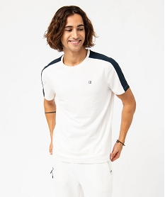 GEMO Tee-shirt manches courtes contrastantes homme blanc standard