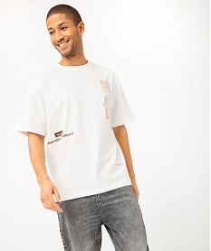GEMO Tee-shirt manches courtes col rond imprimé skate homme blanc standard
