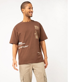 GEMO Tee-shirt manches courtes col rond imprimé skate homme marron fonce