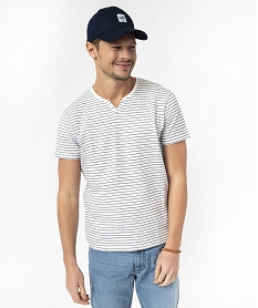GEMO Tee-shirt manches courtes col fantaisie à rayures jacquard homme Imprimé