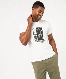 GEMO Tee-shirt manches courtes imprimé homme blanc standard