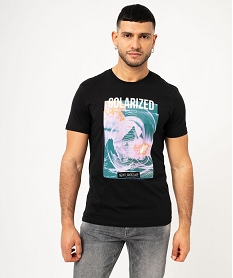 GEMO Tee-shirt manches courtes imprimé homme noir standard