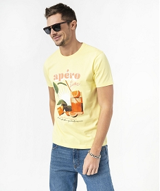GEMO Tee-shirt manches courtes à motif estival homme jaune standard