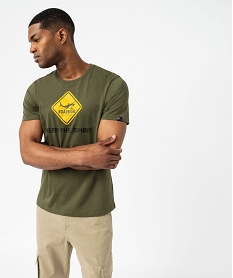 GEMO Tee-shirt manches courtes imprimé homme - Roadsign kaki standard