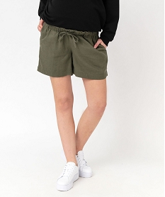 GEMO Short de grossesse en lin avec bandeau bas kaki standard