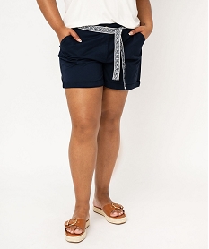 GEMO Short en toile avec ceinture tissée femme grande taille Bleu