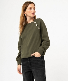 GEMO Sweat molletonné avec boutons fantaisie femme kaki standard