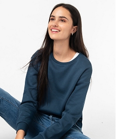 GEMO Sweat en molleton coupe loose uni femme bleu standard