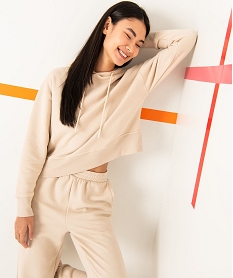GEMO Sweat à capuche coupe courte femme beige standard