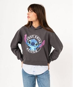 GEMO Sweat à capuche avec motif Stitch et bas chemise femme - Disney Gris