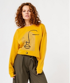 GEMO Sweat avec motif graphique femme jaune standard