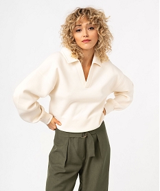 GEMO Sweat molletonné à col polo femme blanc chine