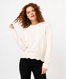 GEMO Sweat blousant à manches ballon femme blanc chine