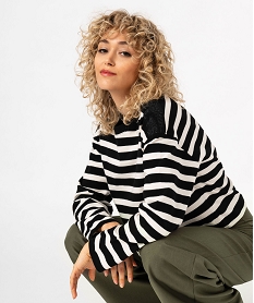 GEMO Sweat rayé ample et court avec strass sur les épaules femme Imprimé