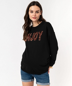 GEMO Sweat de maternité avec inscription en sequins brodés noir standard