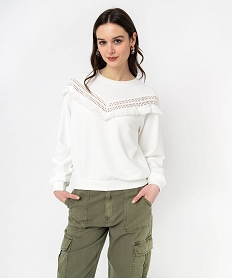 GEMO Sweat avec franges et maille ajourée sur le buste femme Beige