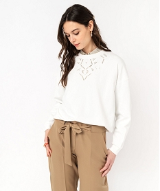 GEMO Sweat avec motif brodé ajouré sous le col femme Beige