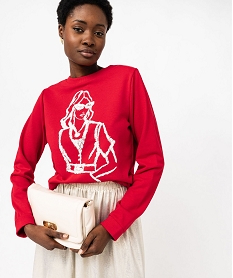 GEMO Sweat avec motif féminin en relief femme rouge standard
