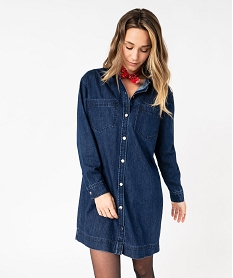 robe chemise en jean a manches longues femme - lulucastagnette bleuJ728901_1