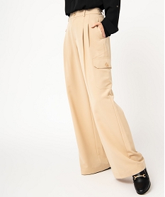 GEMO Pantalon large avec poches à rabat femme Beige