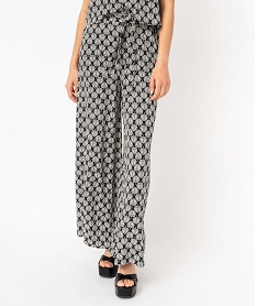 GEMO Pantalon large et fluide à taille haute ceinturée femme Imprimé