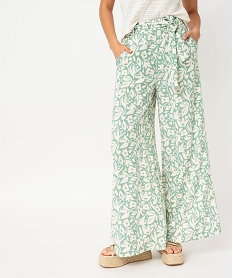 GEMO Pantalon large et fluide à taille haute ceinturée femme Imprimé
