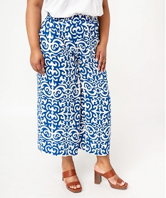 GEMO Pantacourt large imprimé en viscose femme grande taille bleu standard