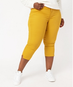 pantacourt en toile extensible coupe ajustee femme grande taille jaune pantacourtsJ736001_1