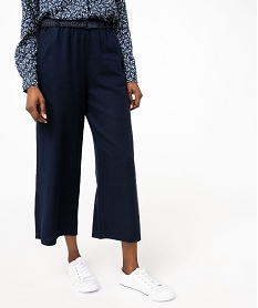 GEMO Pantacourt en lin avec ceinture tressée femme bleu standard