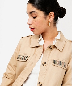 veste femme saharienne avec broderies sur la poitrine beigeJ741701_2