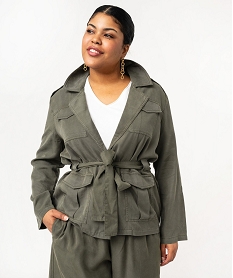 GEMO Veste saharienne en Lyocell femme grande taille Vert