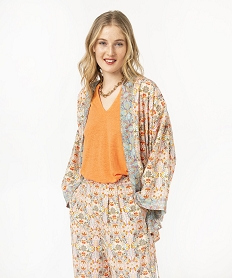GEMO Veste fluide à motifs fleuris coupe kimono femme Imprimé