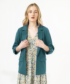 GEMO Veste droite en maille stretch manches 34 unie femme bleu canard