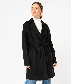 GEMO Manteau trench en suédine avec ceinture femme Noir