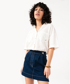 GEMO Chemise manches courtes ample et courte femme - LuluCastagnette blanc chine