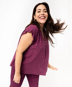 GEMO Blouse à manches courtes à volants femme grande taille Violet