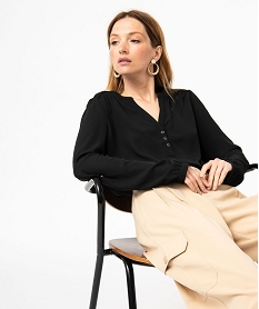 GEMO Blouse unie avec col V boutonné femme Noir