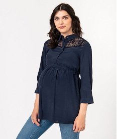 GEMO Blouse de grossesse fluide avec dentelle à manches ¾ Bleu