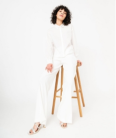 GEMO Chemise à manches longues coupe large et courte femme blanc chine