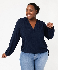 blouse femme grande taille unie ajustable dans le bas bleu blousesJ750701_1