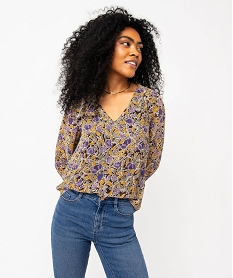 GEMO Blouse à manches longues en voile à motifs fleuris femme Imprimé