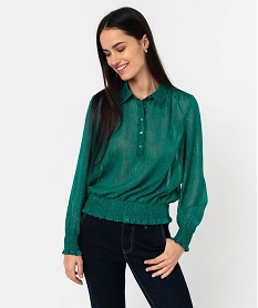 GEMO Blouse à manches longues en voile avec fils scintillants femme imprime feuillage
