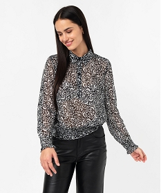 GEMO Blouse à manches longues en voile avec fils scintillants femme imprime floral